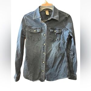 Duluth Trading Company Women Stretch Daily Denim Shirt S Pearl Snap Western